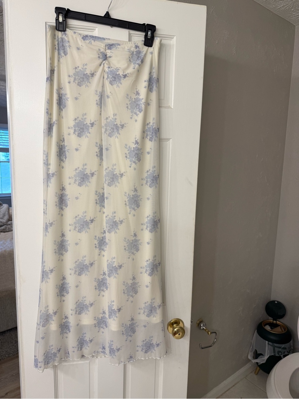 Cider Cream Midi Skirt with Light Blue Floral Print Y2K 90s